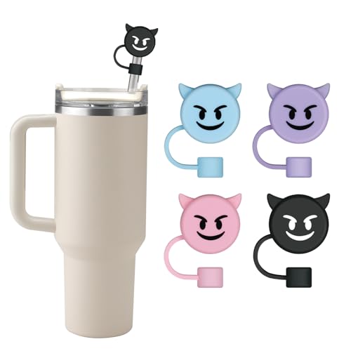 Halloween Silicone Straw Cover Cap for Stanley Cup - Multicolor-1, Reusable Dust-Proof 4-Pack