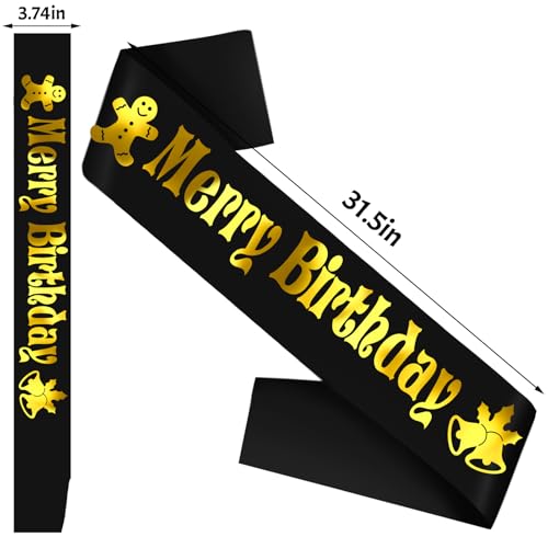 Holiday Birthday Sash with Gold Foil - Black Satin Party Accessory