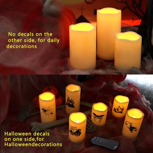 Halloween Outdoor Flameless LED Candles Set of 6 - Ivory, 3 Sizes with Remote Timer