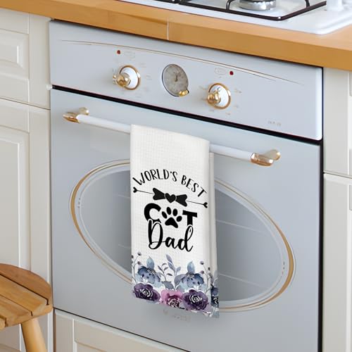 Cat Dad Kitchen Towels - Funny Pet Lover Gift for Men, 16x24 Inch Variation of Cat Dad