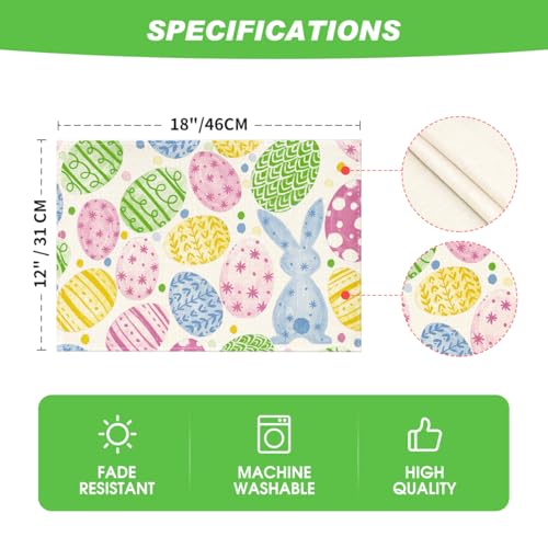 Easter Bunny Eggs Placemats Set of 4 - 12x18 Inch Beige Seasonal Table Decor