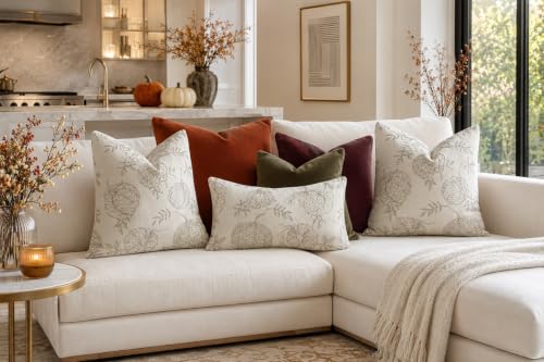 Zealax 20x20 Inch Fall Pumpkin Embroidered Pillow Covers - Beige, Pack of 2