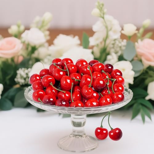 Artificial Fake Cherries - Realistic Plastic Faux Fruit Decoration, 60 pcs