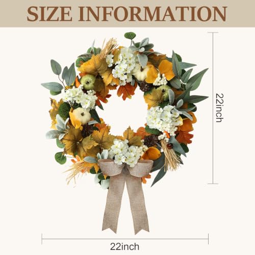 22 Inch Handmade Fall Pumpkin Wreath for Front Door and Porch Decor