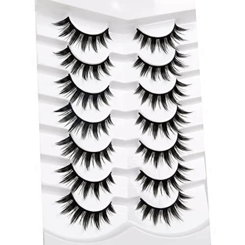 False Eyelashes Spiky Doll-Eye 8-15mm Wispy 8D Faux Mink 7 Pairs Pack