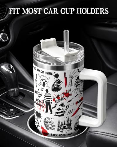 Horror Slasher 40 oz Insulated Tumbler with Handle - Spooky Gift, HorrorPattern