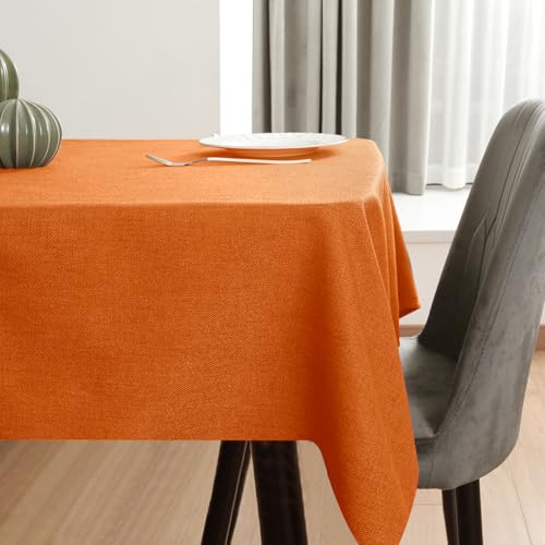 Rectangle Table Cover 118x57 Inches Pumpkin Orange Linen Textured Waterproof