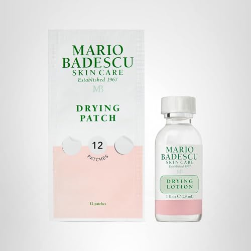 Mario Badescu AM/PM Blemish Kit, Includes Drying Lotion Spot Treatment with Salicylic Acid and Sulfur (1 Fl Oz) AND Drying Patch Facial Stickers, Invisible Pimple Patches (12 Count)