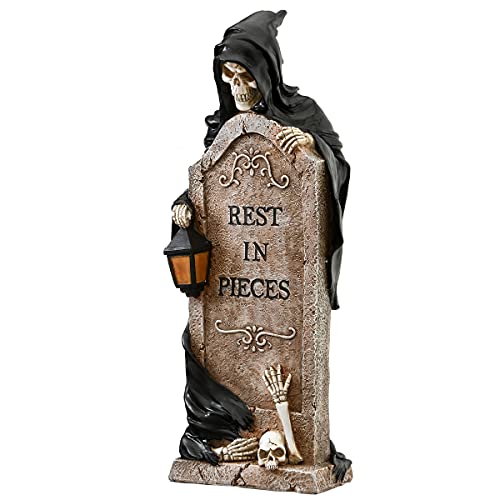 Halloween Skeleton Grim Reaper Decoration with Gravestone - 16 Inches