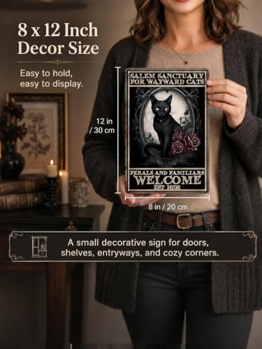 Halloween Black Cat Metal Sign Wall Art - 8x12 Inch Gothic Decor - Variation: Black Cat