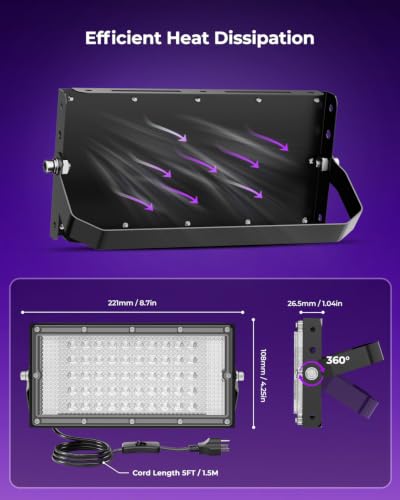 Black LED Flood Light 50W Blacklight for Glow Party & Halloween - Black / 4