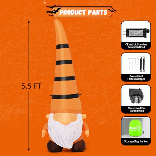 5Ft Thanksgiving Gnome Inflatable Yard Decoration with LED Lights