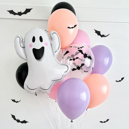 Pink and Purple Halloween Balloons Set - Ghost, Bat & Latex Decorations, 32 Pieces