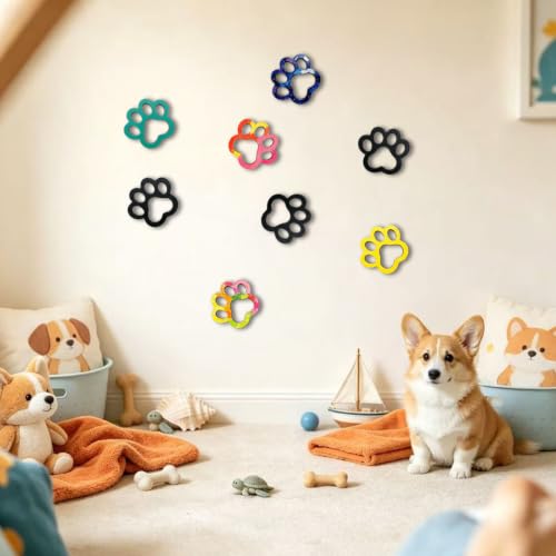 Dog Paw Prints Wall Art - 8 Pcs Wooden Nursery Decor - Dog Lover Gift - Variation of Dog Paw Prints 01