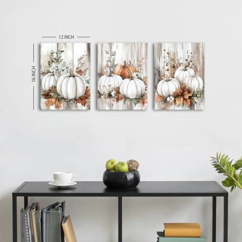 Set of 3 Fall Pumpkin Wall Art Rustic Canvas Prints Farmhouse Thanksgiving 12x16 - Pumpkin