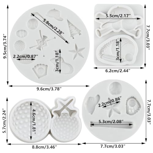 Golf and Baseball Silicone Mold Set - 4 Piece Sports Theme Cake Decorating Molds - Style E
