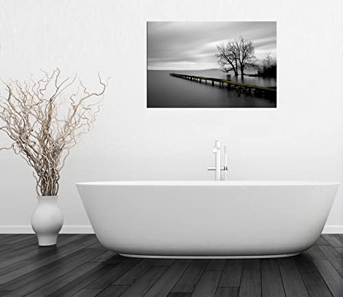Lake Trees Canvas Wall Art - 36x24 Inch Modern Minimalist Landscape Painting for Living Room Bedroom Office Decor Variation of Lake Trees