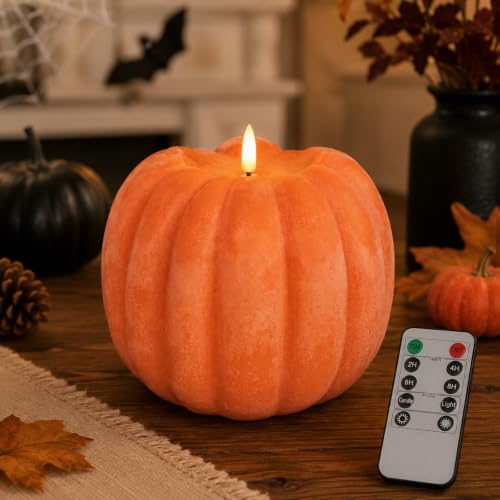 Lezonic Orange Flameless Pumpkin Candle for Fall Decorations, Thanksgiving Decor