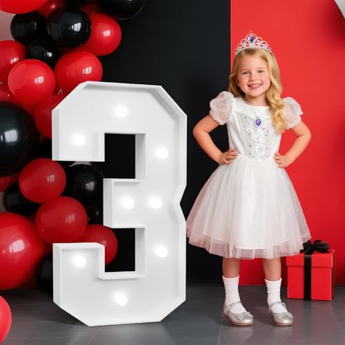2.3FT Light Up Number 3 for Birthday Party Decor - Marquee Numeral