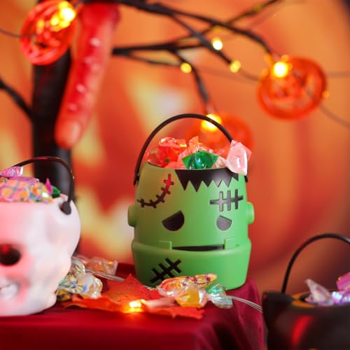 12 Mini Halloween Pumpkin Cauldron Buckets - Small Candy Pails for Treats & Favors