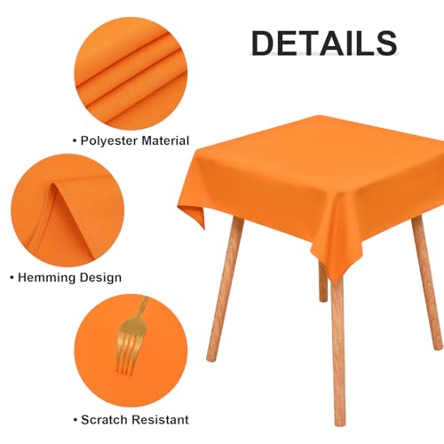Orange Washable 36x36 Inch Square Tablecloth for Dining & Events - 2 Pack