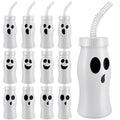 12-Pack Halloween Ghost Cups with Lids & Straws, Reusable Plastic, 8 oz