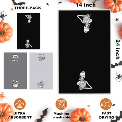 Jztco 3 Pcs Funny Skeleton Hand Towels - Skull Halloween Kitchen Dishcloths - Multi 1445