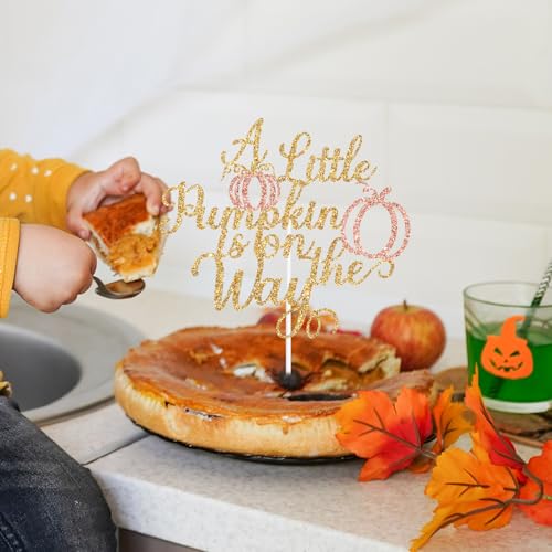 A Little Pumpkin Is On The Way Cake Topper - Fall Baby Shower Decor - Style-3