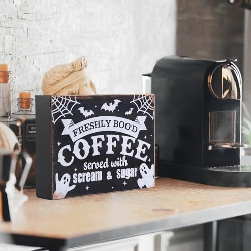 Halloween Wooden Sign for Coffee Bar - Ghost and Spooky Decor, 8x6 Inches