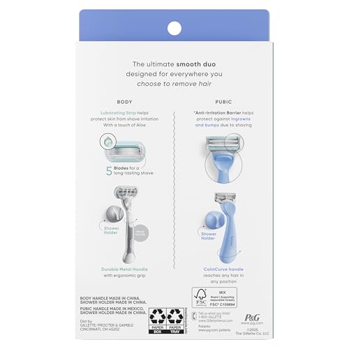 Gillette Venus Intimate Grooming Women's Razor for Pubic Hair + Body for Women, Shaving Kit for Women, 1 Body + 1 Pubic Razor