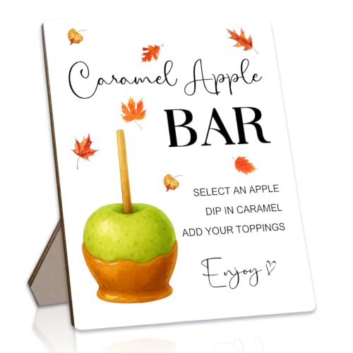 White Caramel Apples Recipe Sign - Rustic Wooden Tabletop Menu Board, 8x10