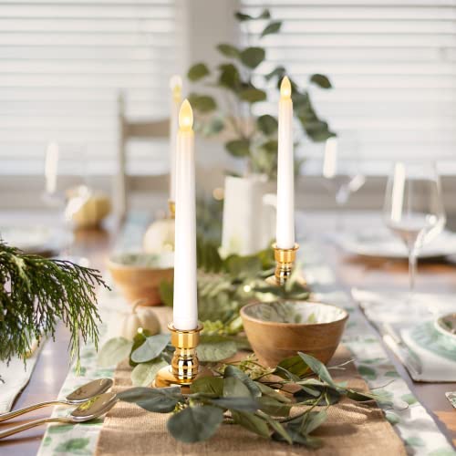 Daord 9 Pack Flameless Flickering LED Taper Candles with Remote & Timer - White + Gold Holders, Christmas Window Decor