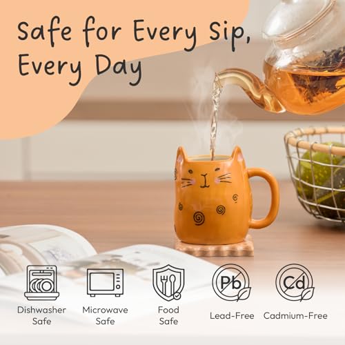 Cat Coffee Mug Set with 3D Ears - 4 Cute Ceramic Cats, 10 oz