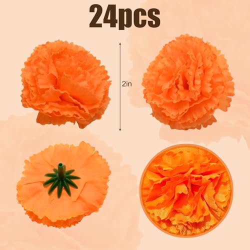 24PCS Artificial Orange Marigold Flower Heads - Decorative Faux Flowers Set