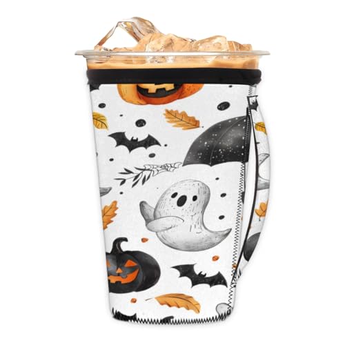 Halloween Pumpkin Reusable Coffee Cup Sleeve - Neoprene Insulated For 30-32 Oz Cold Drinks - L
