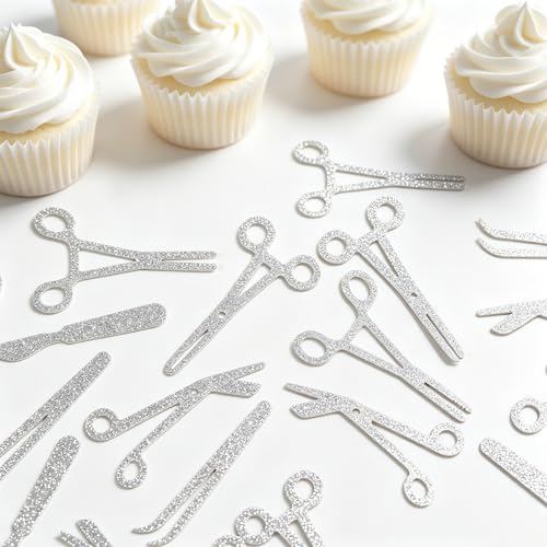 120Pcs Surgical Tool Silhouette Confetti Silver Glitter Party Decor