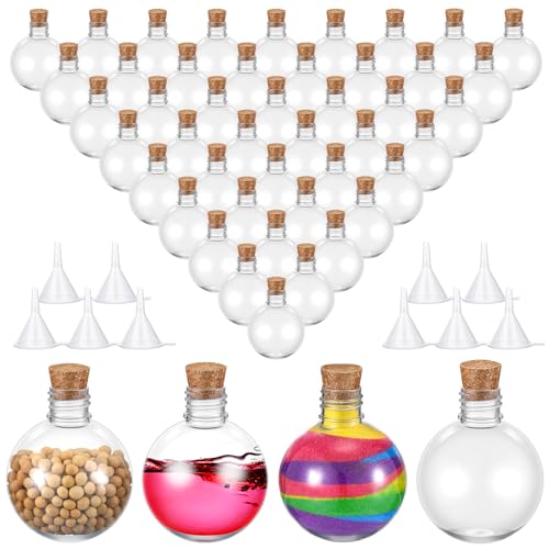 Plastic Potion Bottles with Cork Stoppers - 48 Pcs, Wood Color Variation