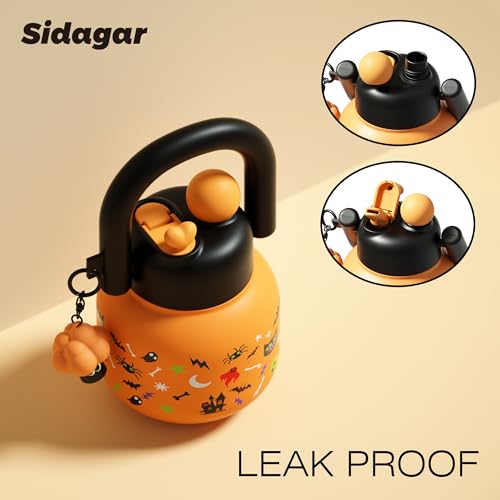 22 oz Insulated Halloween Orange Water Bottle with Handle, Leakproof, Ghost & Bat Icons