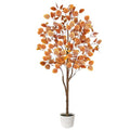 Artificial Eucalyptus Tree 4ft Fall Tree for Indoor Outdoor Porch Entryway - Orange Potted Fake Plants