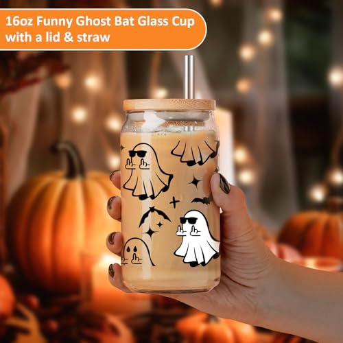Halloween Ghost Cup with Lid & Straw - Spooky Gift for Women & Kids