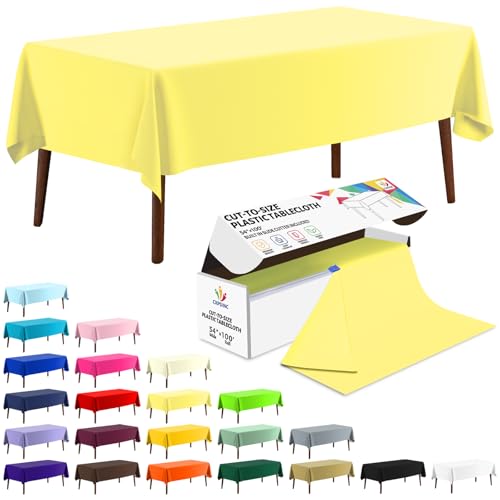 Light Yellow Plastic Table Cover Roll 54 Inch x 1200 Inch Disposable for Parties