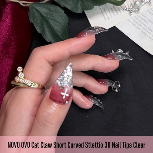 Cat Claw Short Curved Stiletto 3D Nail Tips - Clear 128 Pcs, Halloween & Cosplay