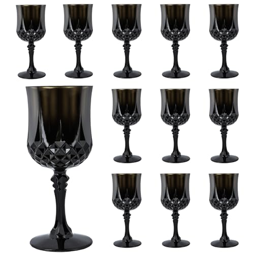 Black 12-Pack Plastic Wine Glasses 7oz Vintage Goblets for Weddings