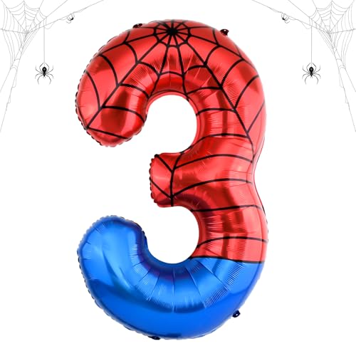 40 Inch Spider Theme Number 3 Balloon - Red & Blue Web Foil Party Decoration