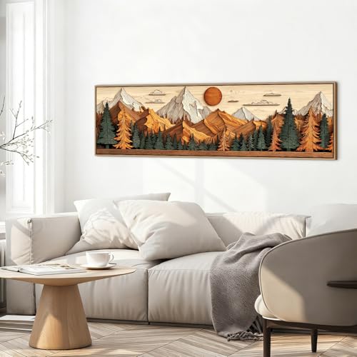 48 Inch Boho Mountain Wall Art Framed Canvas Landscape Sunset Nature Forest