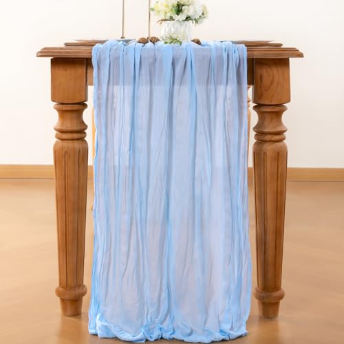 Light Blue Cheesecloth Table Runner for Fall Weddings & Home Decor