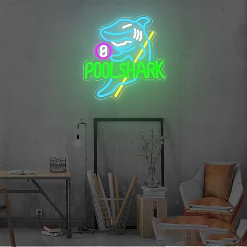 Pool Shark Neon Sign for Wall Decor Dimmable Billiards Game Room Light - Man Cave Gift
