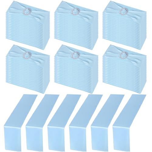 Sky Blue 108 Pcs Stretch Chair Sash Bands & Satin Table Runner Set - Wedding & Party Decor