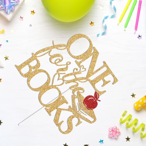 Gold Glitter Book Theme Cake Topper for First Birthday & Baby Shower