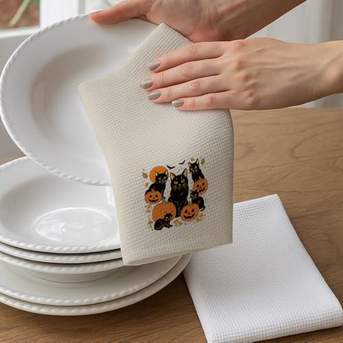 Funny Pumpkin Cat Hand Towel - Fall Decor Kitchen Dish & Hand Towel for Cat Mom & Gift - Pumpkin Cat Variation